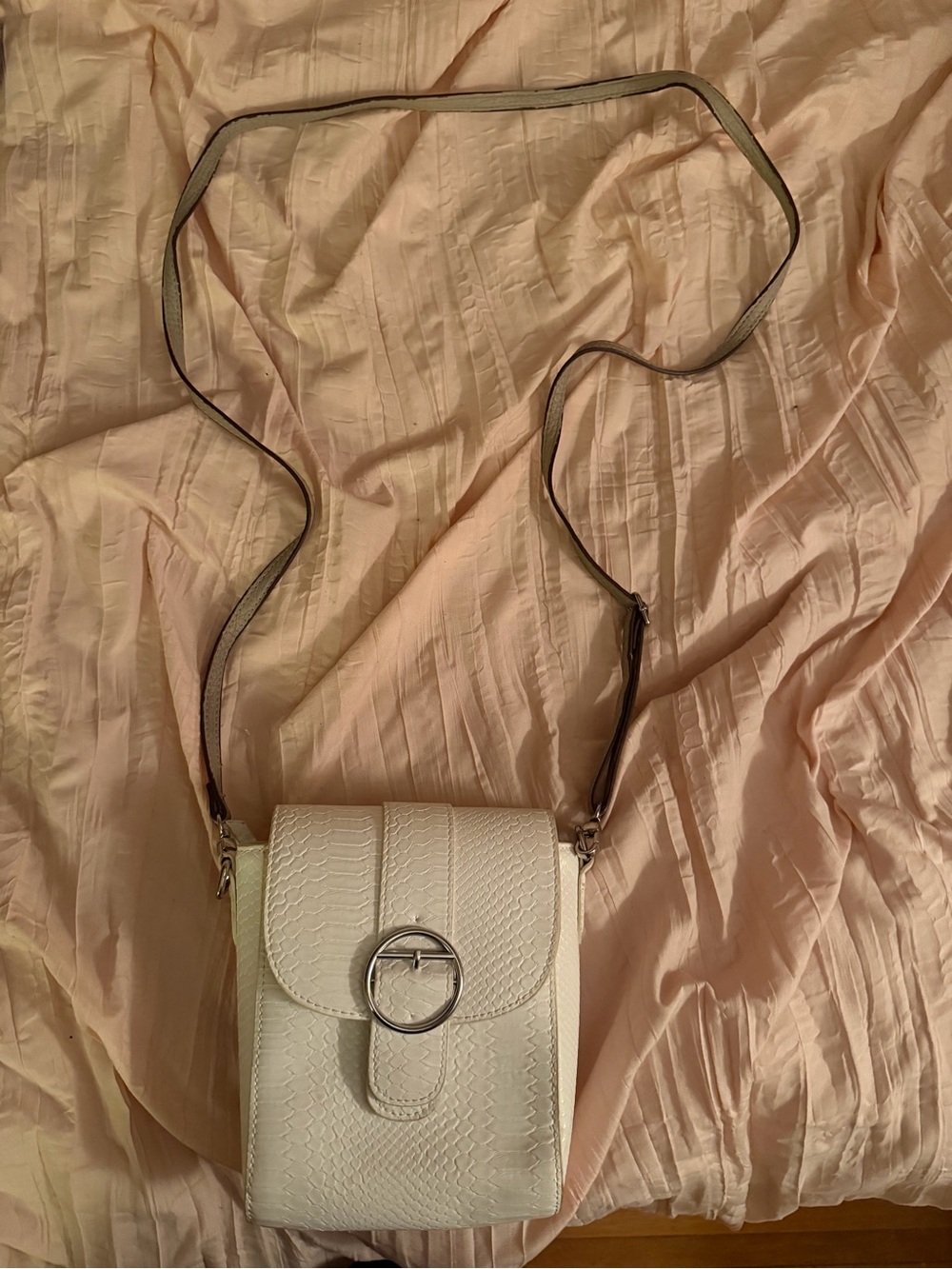 Enzo Angiolini White Crossbody Bag with Silver Ring Detail